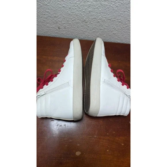 Steve Madden Bumping White High-Top Sneakers Red Laces & Leopard Accent Size 5 - Picture 4 of 8